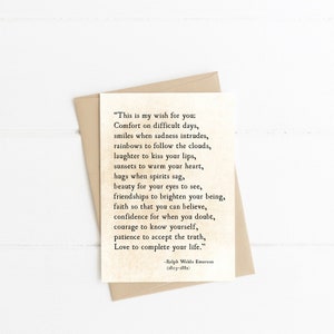 My Wish for You Ralph Waldo Emerson Quote Notecard, Graduation Grad Card, Emerson Literary Print