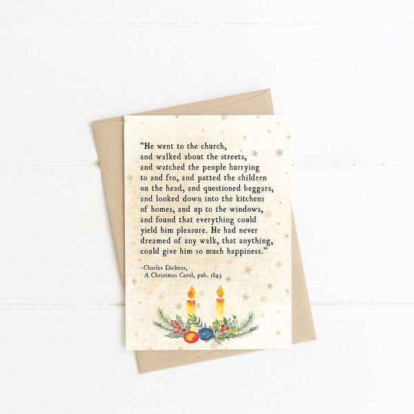 Charles Dickens, Christmas Carol Quote, A Dickens Christmas, Vintage Christmas, Literary Quote Christmas Card, Bookish Holiday Cards