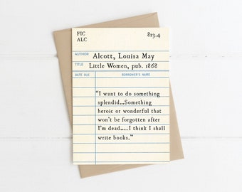 Little Women Library Card Notecard, Louisa May Alcott Quote, Book Lover Gift, Bookish Gift, Graduation Card, Check out Card