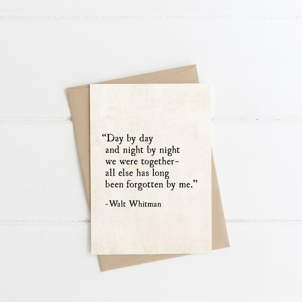 Walt Whitman Love Quote, We Were Together, Anniversary Card for Wife, Love Note, Wedding Card, Romantic Greeting Card for Him