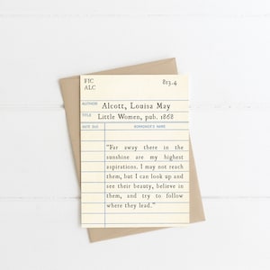Little Women Library Card Notecard, Louisa May Alcott Quote, Book Lover Gift, Graduation Card, Bibliophile Gift Idea, Check out Card