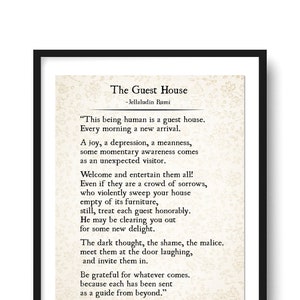 The Guest House Poem, Rumi Poem Art Print, Rumi Poetry Wall Art, Literary Book Page Wall Art Print, Literary Large Wall Art Print, Unframed