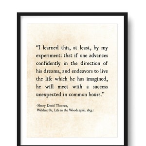 Henry David Thoreau Quote Art Print, Life in the Woods Walden Quote, Graduation Grad Gift, Thoreau Quote, Literary Art Print, Unframed