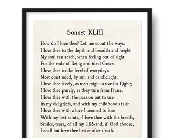 Elizabeth Barrett Browning, How Do I Love Thee, Sonnet 43, Poetry Art Quote, Bedroom Wall Decor, Love Print, Book Page Art, Literary Print