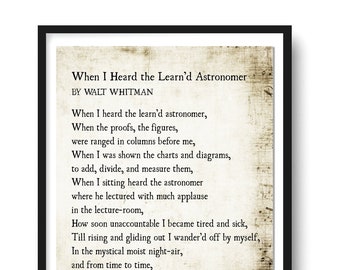 Walt Whitman Poem Art Print, Learn'd Astronomer, Leaves of Grass, Book Page Art, Poetry Wall Art, Literary Wall Art Print, Unframed