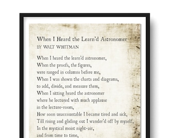 Walt Whitman Poem Art Print, Learn'd Astronomer, Leaves of Grass, Book Page Art, Poetry Wall Art, Literary Wall Art Print, Unframed