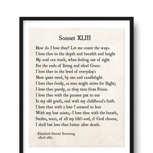 Elizabeth Barrett Browning, How Do I Love Thee, Sonnet 43, Poetry Art Quote, Bedroom Wall Decor, Love Print, Book Page Art, Literary Print