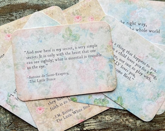 Book Quotes Cards, Children's Book Literary Quotes, Lunchbox Notes, Book Club Gift Idea,  Inspirational cards, Readers Book Lover Gift