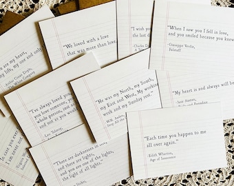 Classic Literary Romantic Book Quote Cards, Love Quotes Set of 10 Flat Cards w/Envelopes, Love Notes, Book Lover Readers gift