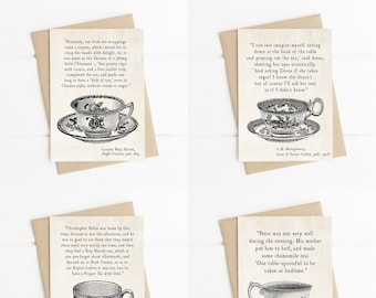 Cup of Tea, Tea Time Teacup Quotes, LM Montgomery, Beatrix Potter, AA Milne, Louisa May Alcott, Tea Lover Gift Set of 4 Cards With Envelopes