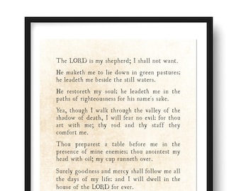 Psalm 23 The Lord is my Shepherd Art Print, KJV, Scripture Wall Art, Bible Verse Print, Christian Decor, Christian Gift, Unframed