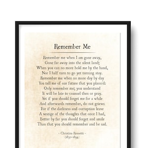 Remember Me Christina Rossetti, Funeral Poem, Grief and Sorrow Poem Poetry Art Print, Bereavement Print, In Memory of Gift, Unframed image 1