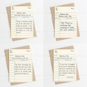 Jane Austen Quote Library Card, Greeting Cards, Pride and Prejudice Quote, Book Lover Gift Idea, Literary Gift, Literature Lover Gift