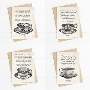 Cup of Tea, Tea Time Teacup Quotes, LM Montgomery, Beatrix Potter, AA Milne, Louisa May Alcott, Tea Lover Gift Set of 4 Cards With Envelopes