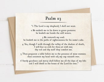 Psalm 23 Note Card, The Lord is my Shepherd I Shall not Want, Christian Scripture Bible Verse Card, KJV, Bereavement Card