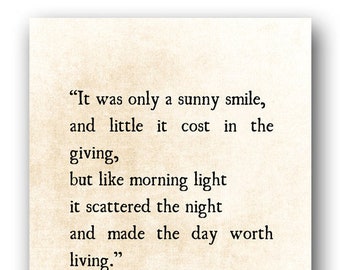 Sunny Smile F. Scott Fitzgerald Quote, Literary Art Print, Romantic Wall Art, Inspirational Quote Anniversary Gift, Fine Art Print, Unframed