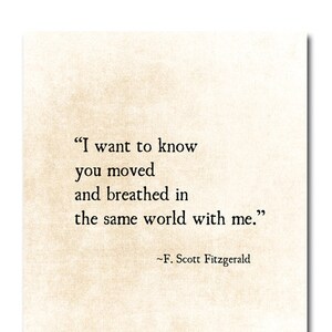 F. Scott Fitzgerald Quote, Romantic Wall Art, Literary Art Print, I love Her Quote, Anniversary Gift, Literary Wall Art, Unframed