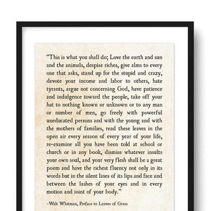 Walt Whitman Art Print, Leaves of Grass, This Is What You Shall Do, Book Page Art, Graduation Gift, Literary Wall Art Print, Unframed