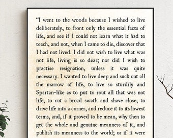 Lámina con cita de Thoreau, Walden Literary Art, "Fui al bosque".