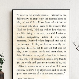 Henry David Thoreau Quote Print, I Went to the Woods, Thoreau Quote, Walden Quote, Book Page Art Print, Literary Art Print, Unframed