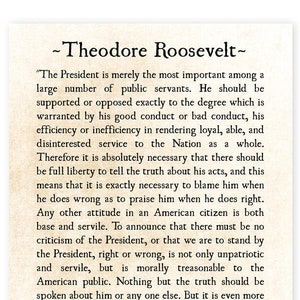 Theodore Roosevelt Speech Quote, Teddy Roosevelt Quote, Inspirational Quote Speech, Graduation Grad Gift, Office Art, Unframed