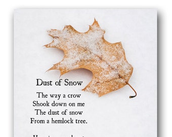 Robert Frost Poetry Art Print, Dust of Snow, Winter Poem, Winter Wall Art, Rustic Farmhouse Style Decor, Quote Art Print, Unframed