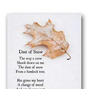 Robert Frost Poetry Art Print, Dust of Snow, Winter Poem, Winter Wall Art, Rustic Farmhouse Style Decor, Quote Art Print, Unframed image 1