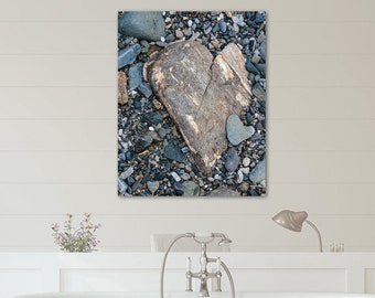 Beach Heart Rock Print, Rustic Bathroom Decor, Bathroom Wall Art, Ocean Art, Nautical Decor, Rustic Farmhouse Art Print, Bathroom Art Print