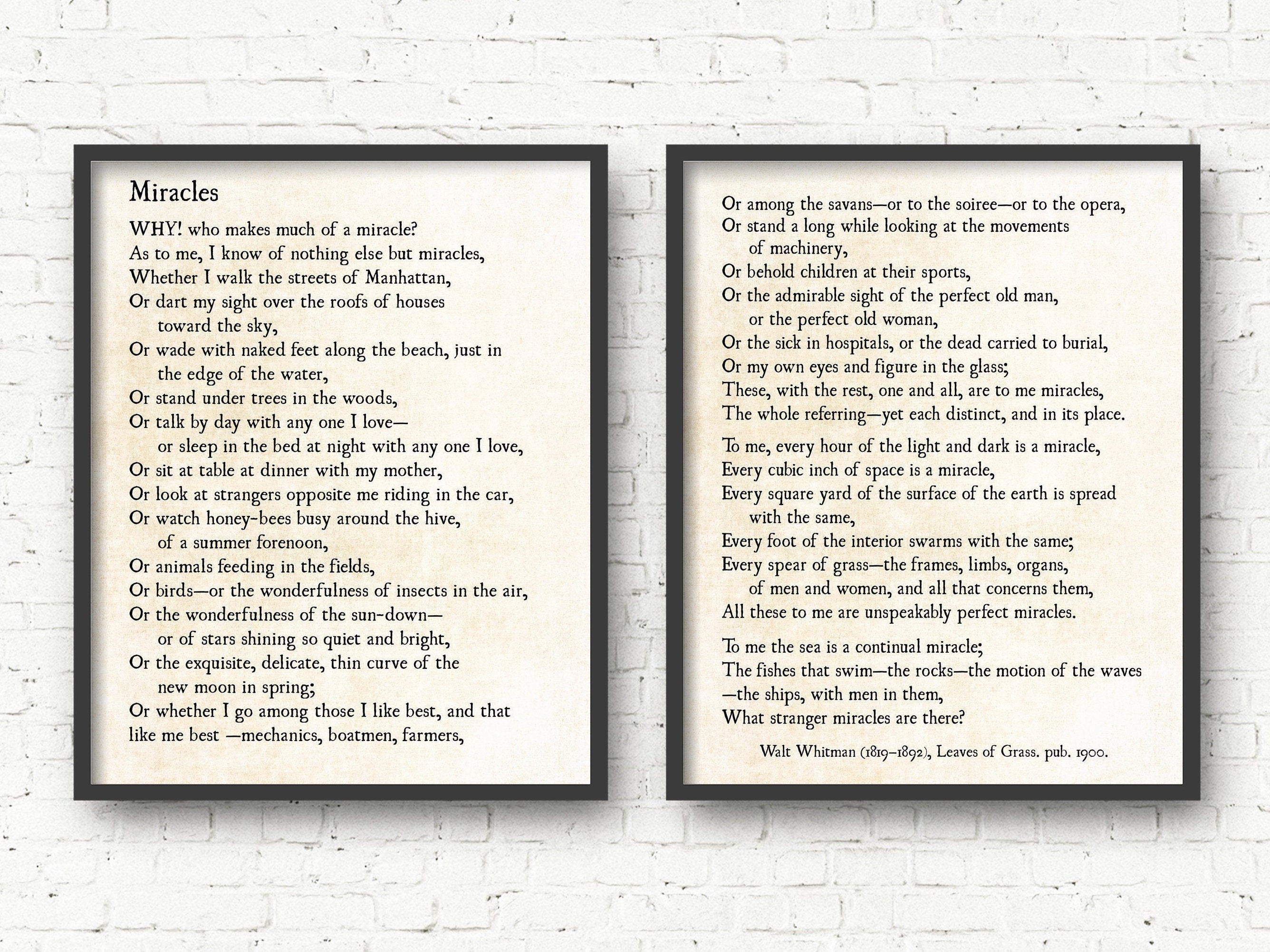 Walt Whitman Quote Art Print Miracles Poem Leaves of Grass - Etsy Australia Walt Whitman Quote Art Print Miracles Poem Leaves of Grass - Etsy Australia