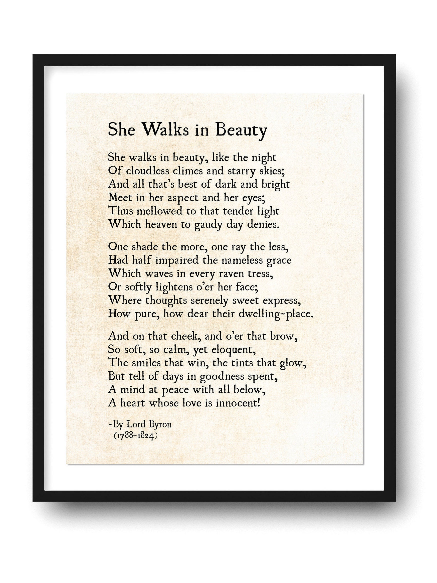 She Walks in Beauty Lord Byron Poem Love Poem Print Poetry ...