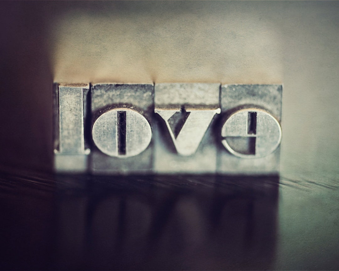 Vintage Love Letterpress Letters Teal Blue Aqua Letters Family Rustic ...