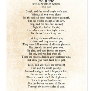 Solitude Poem Ella Wheeler Wilcox Poem Laugh and the World - Etsy