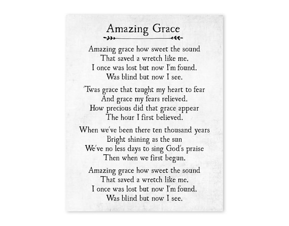 Grace Lyrics Print Christian Wall Art Decor Amazing Etsy