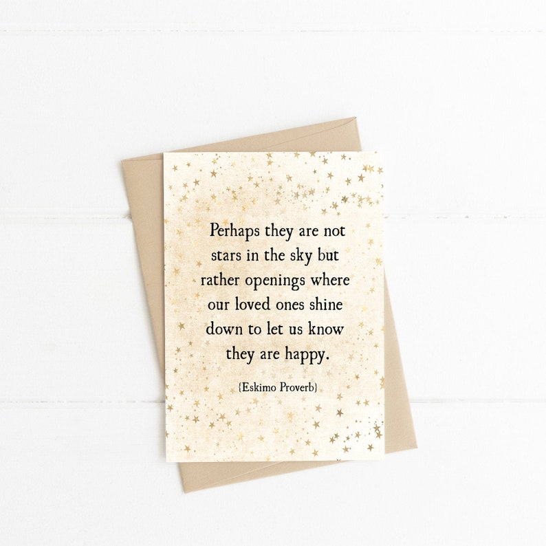 Sympathy Card, Stars in the Sky Eskimo Quote, Condolence Card, Thinking of You, Grief and Sorrow Sympathy Card, Bereavement Card image 1