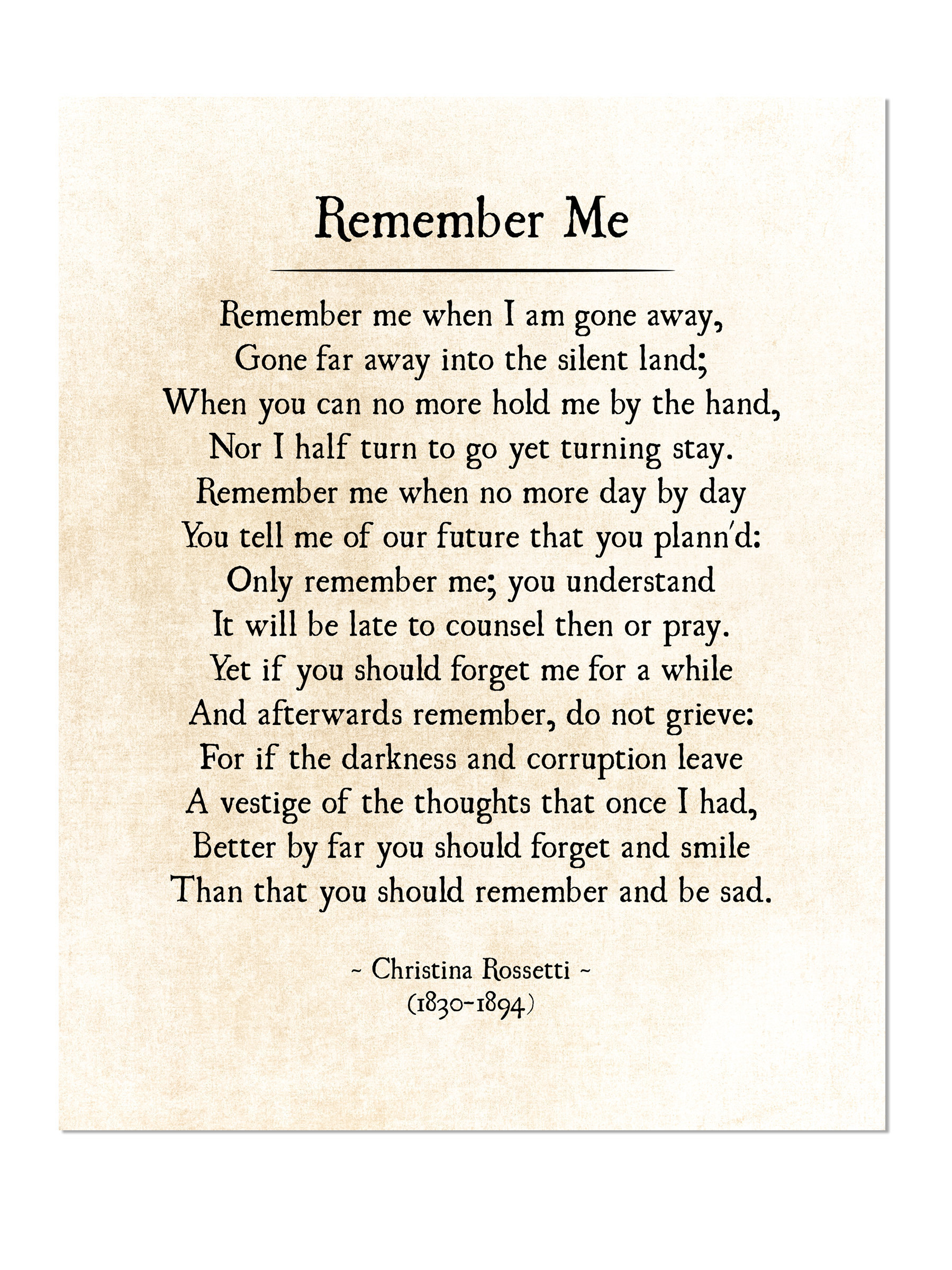 Remember Me Christina Rossetti Funeral Poem Grief and Sorrow Etsy UK