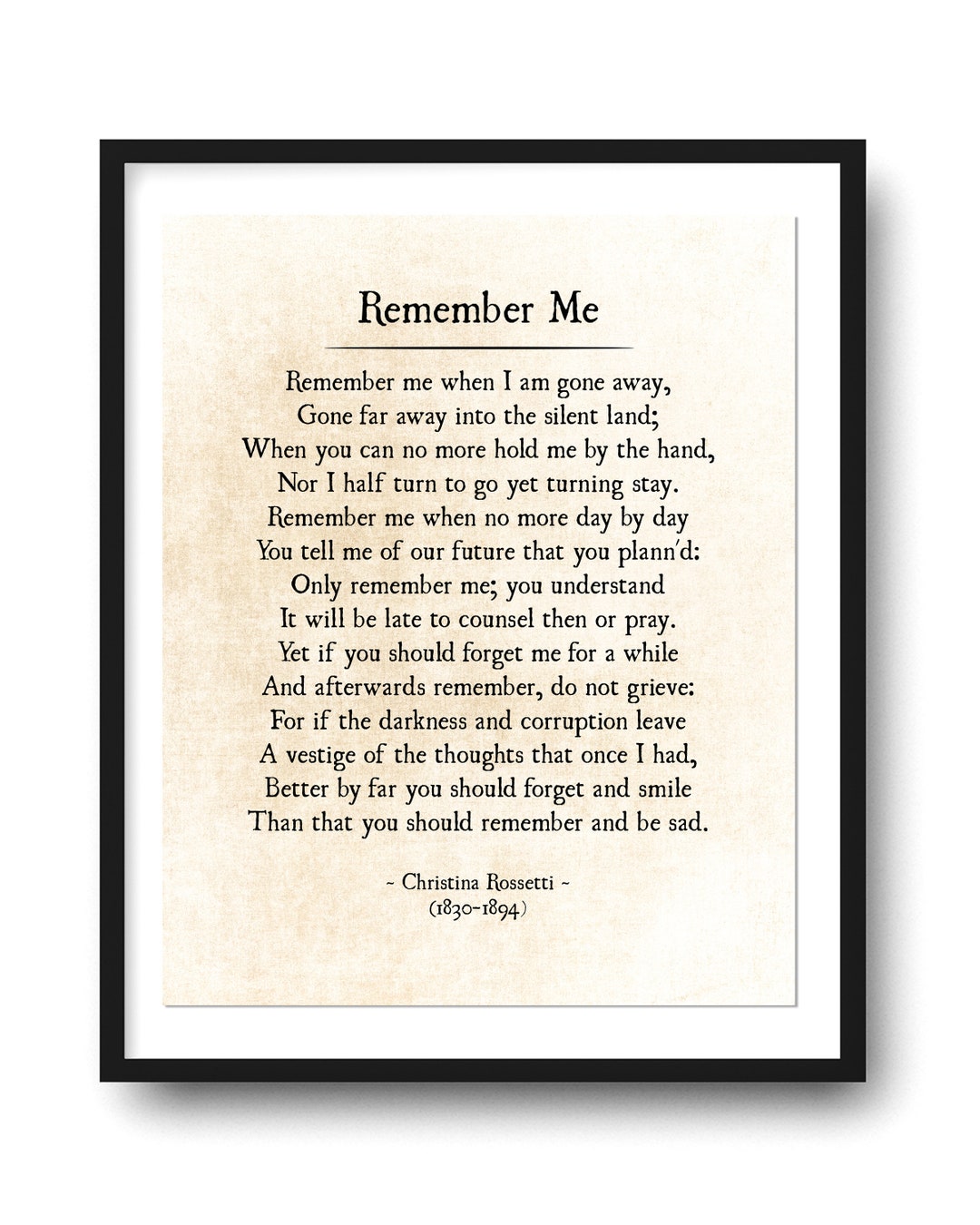 Remember Me Christina Rossetti, Funeral Poem, Grief and Sorrow Poem