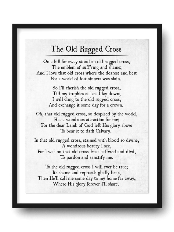 Old Rugged Cross Hymn Lyrics, Christian Art Print, Farmhouse