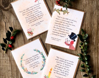 Literary Holiday Christmas Quote Cards, 4 Card Set, Night Before Christmas, Charles Dickens, Laura Ingalls Wilder, Nostalgic Christmas