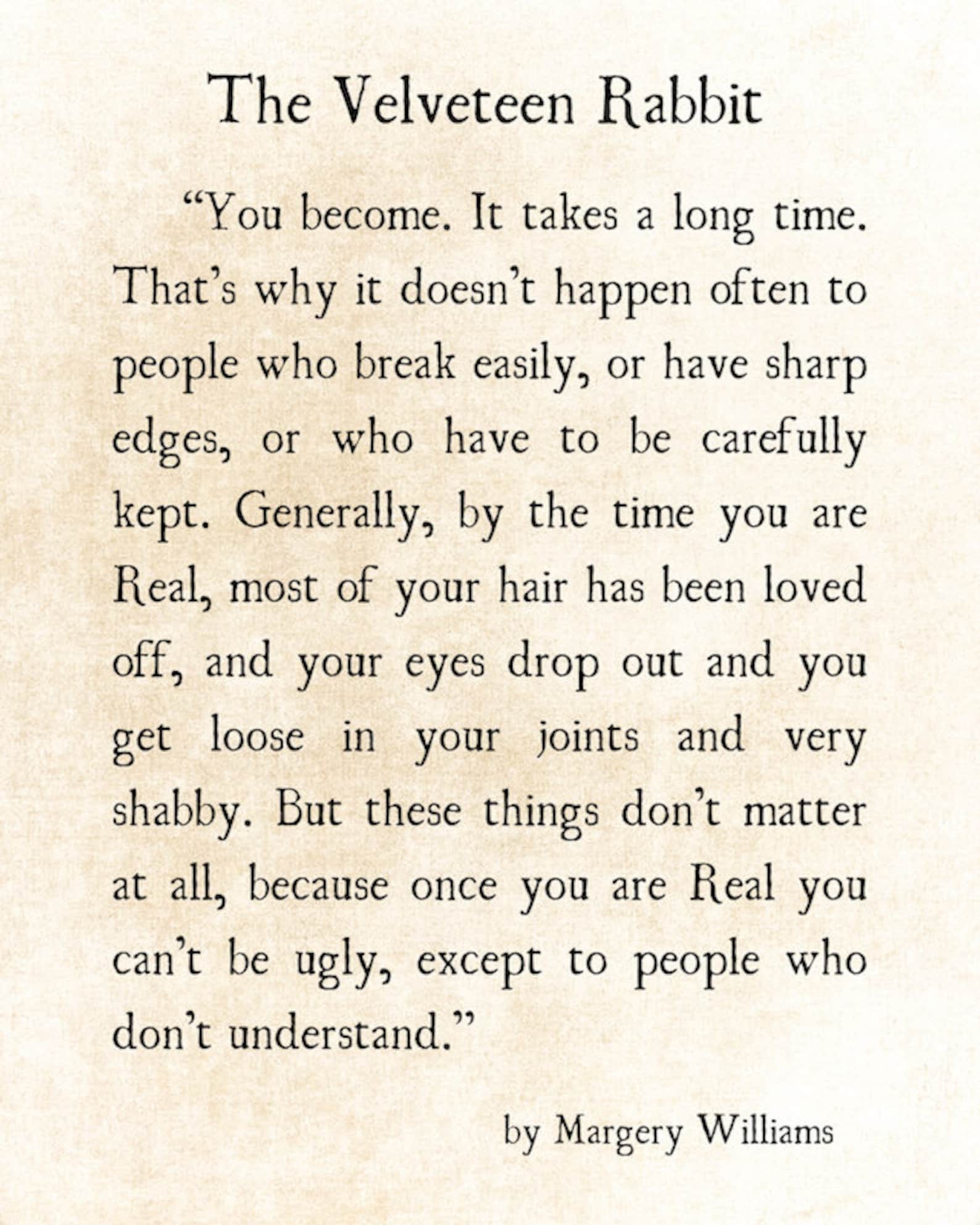 Velveteen Rabbit Quote Margery Williams, Literary Print, Love