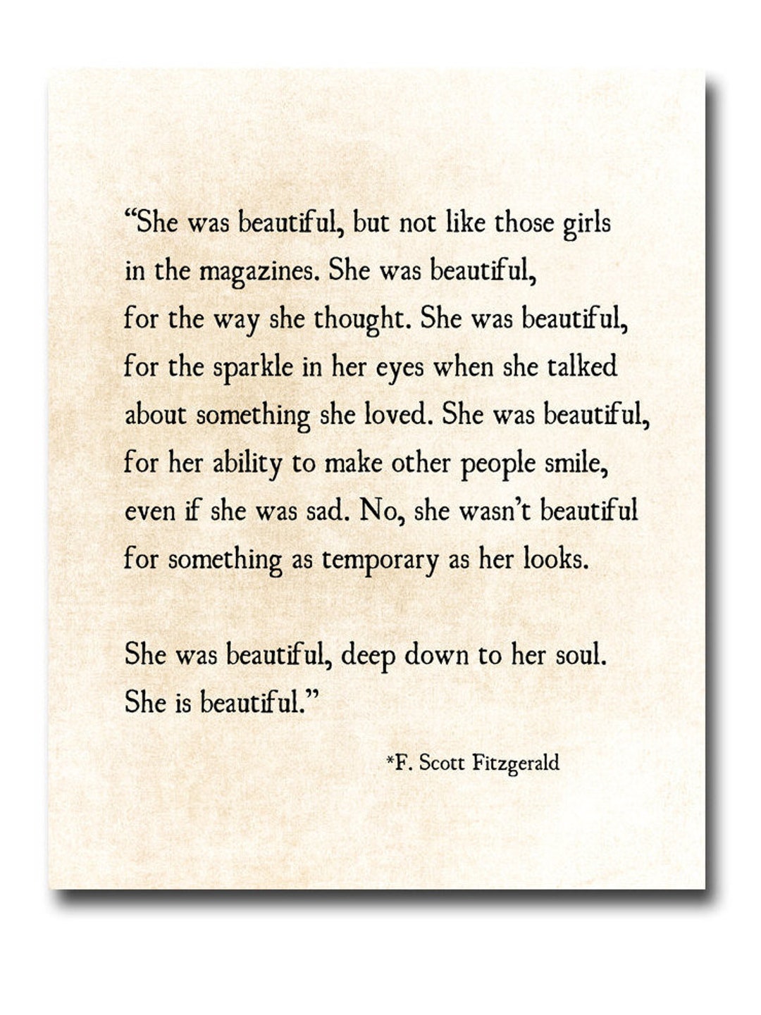 F. Scott Fitzgerald Quote Print, She Was Beautiful, Fitzgerald Quote