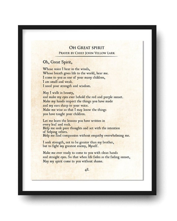 Oh Great Spirit Native American Prayer John Yellow Lark Etsy