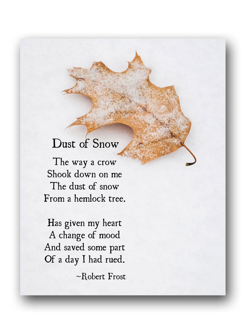 Robert Frost Poetry Art Print, Dust of Snow, Winter Poem, Winter Wall Art, Rustic Farmhouse Style Decor, Quote Art Print, Unframed image 1