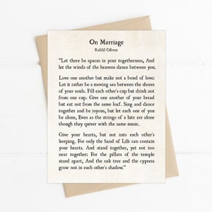 Kahlil Gibran, On Marriage Poem, Love Quote, Anniversary Wedding Card, Inspirational Love Poem, Love One Another, Wedding Greeting Card