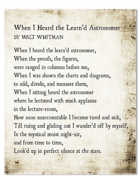 Walt Whitman Poem Art Print Learnd Astronomer Leaves Of Grass Book Page Art Poetry Wall Art Literary Wall Art Print Unframed - 