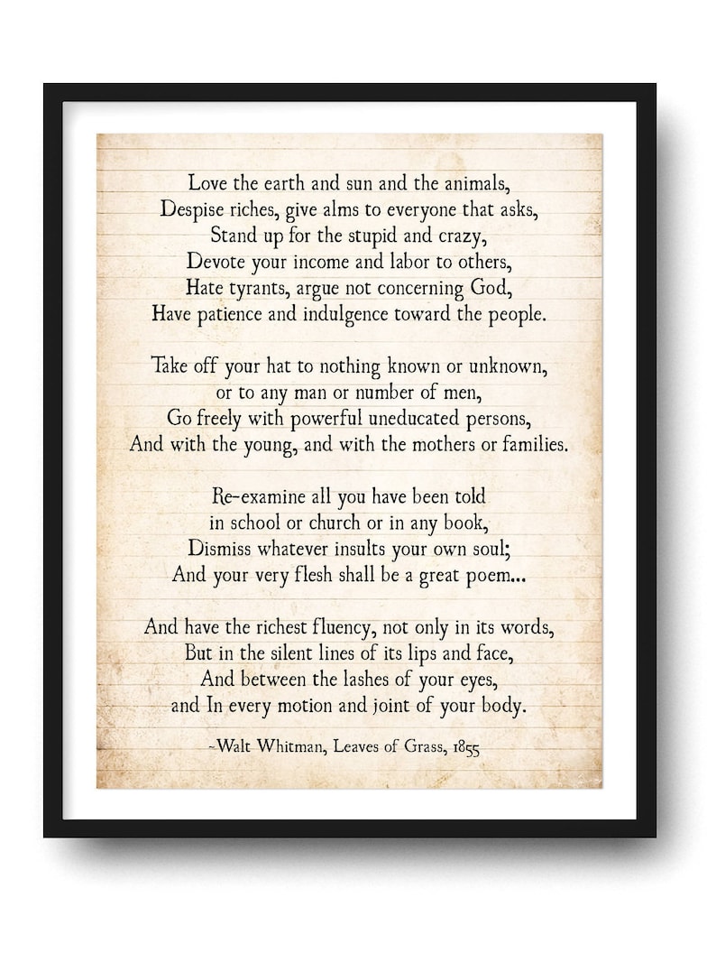 Walt Whitman Art Print Love the Earth Poem Whitman Quote Etsy