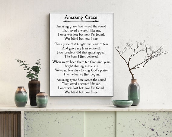 Amazing Grace Lyrics Print, Christian Wall Art Decor