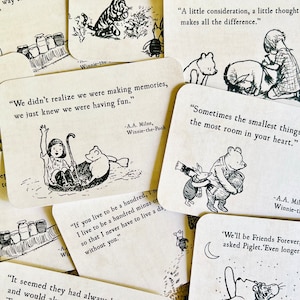 Winnie the Pooh Book Quote Cards, A.A. Milne Quotes, Pooh and Piglet, Children's Book Friendship Cards, Lunchbox Notes, Book Lover Gift