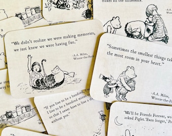 Winnie the Pooh Book Quote Cards, A.A. Milne Quotes, Pooh and Piglet, Children's Book Friendship Cards, Lunchbox Notes, Book Lover Gift