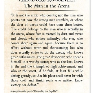 Man in the Arena, Theodore Roosevelt Quote Print, Graduation Gift, Book Page Print, Grad Gift, Inspirational Quote, Office Wall Art Unframed image 2