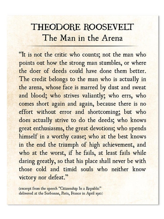 The Man in the Arena Printable Wall Art Theodore Roosevelt Speech Inspirational Quote Print